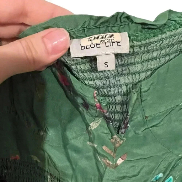 Blue Life Green Floral Ruched Sasha Mini Dress S - Picture 4 of 4